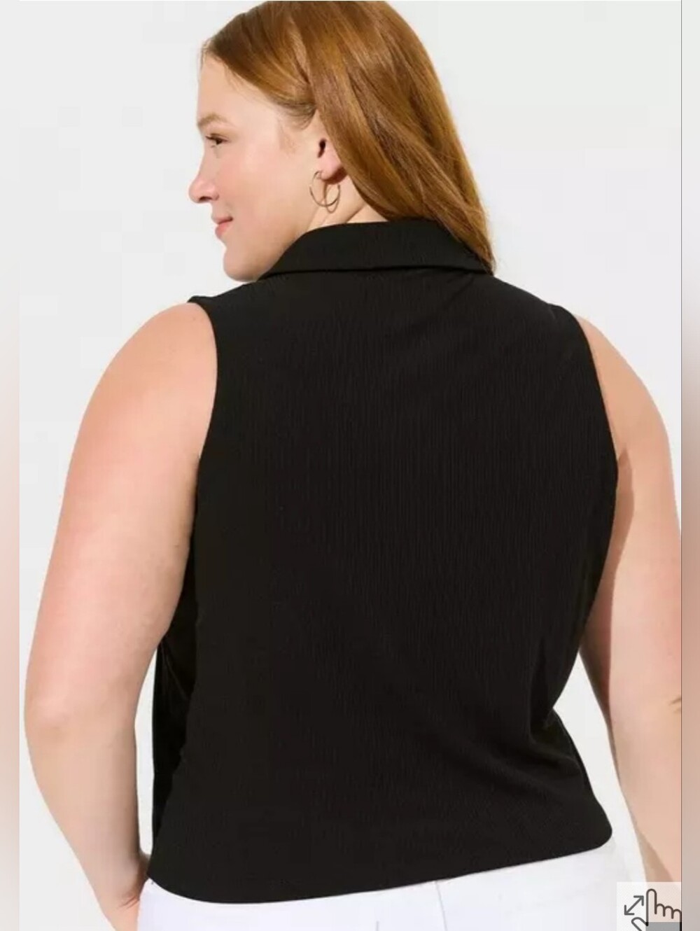 Torrid Fitted Super Soft Rib V-Neck Collared Button-Up Crop Tank - Picture 3 of 6